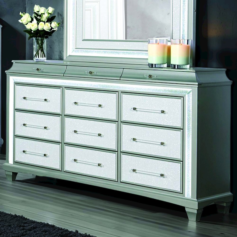 Anson Glam Silver Wood 12-Drawer Dresser with LED. Picture 3