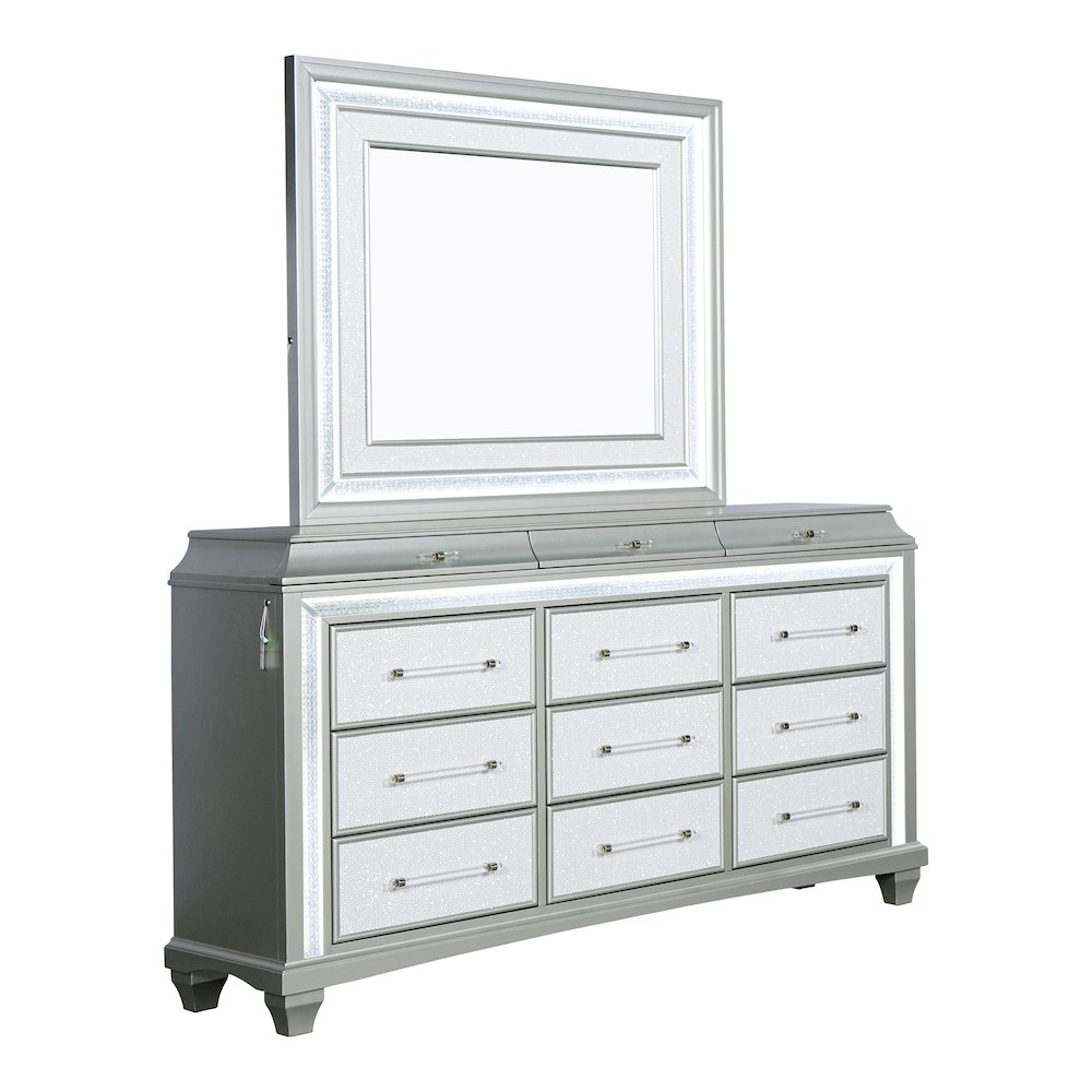 Anson Glam Silver Wood 12-Drawer Dresser with LED. Picture 5