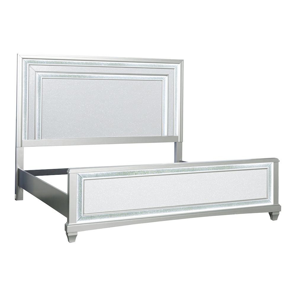 Anson Glam Silver Wood Panel Bed with LED. Picture 1