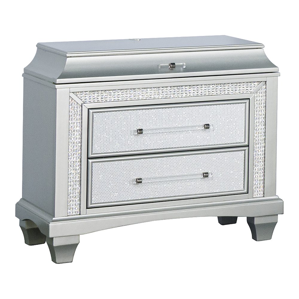 Anson Glam Silver Wood 3-Drawer Nightstand with LED. Picture 1