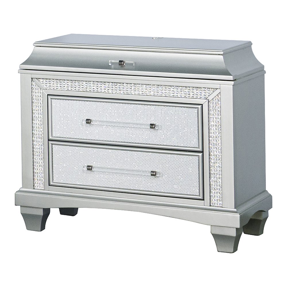 Anson Glam Silver Wood 3-Drawer Nightstand with LED. Picture 2
