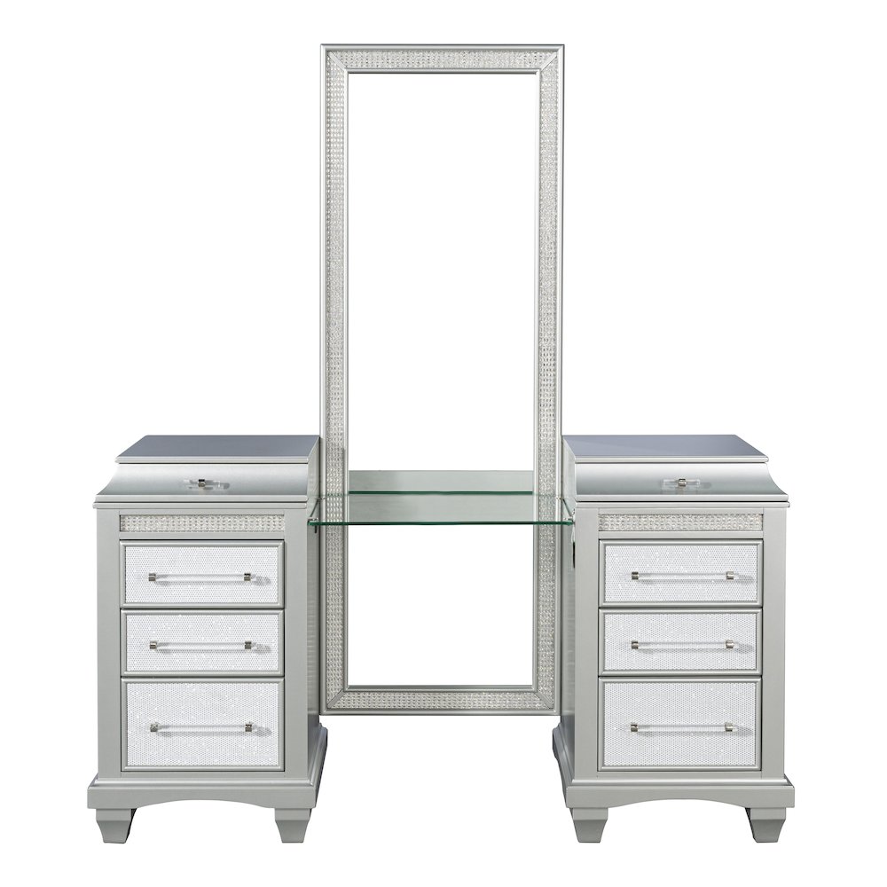 Anson 2-Piece Silver Vanity Table and Mirror Set with LED. Picture 1