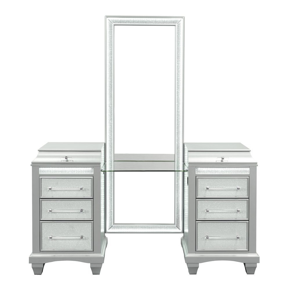 Anson 2-Piece Silver Vanity Table and Mirror Set with LED. Picture 2