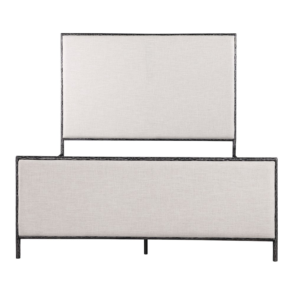 Lalia Hammered Metal and Fabric Upholstered Panel Bed. Picture 2