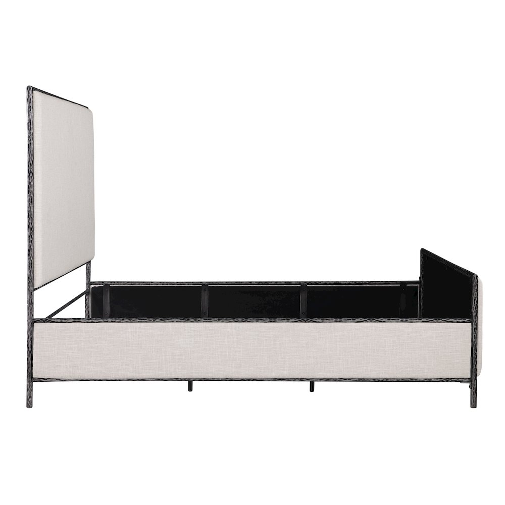 Lalia Hammered Metal and Fabric Upholstered Panel Bed. Picture 3