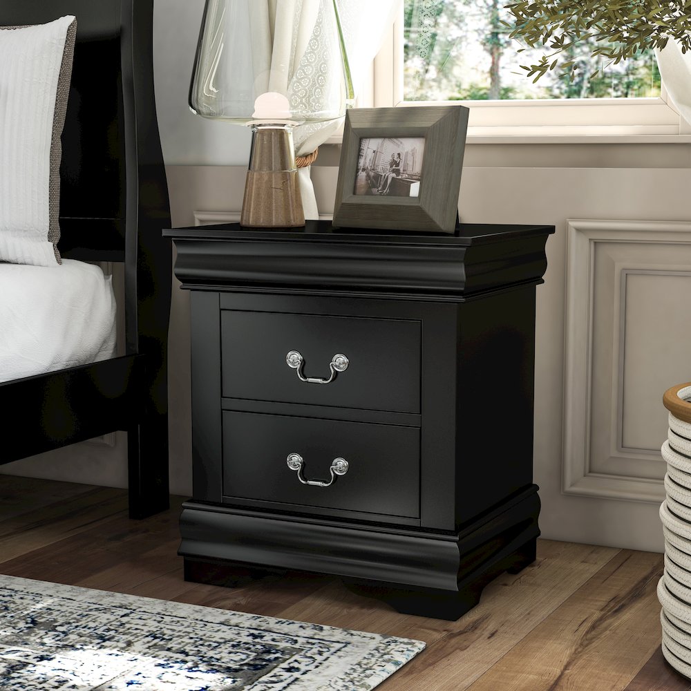 Toni Transitional Wood 2-Drawer Nightstand in Black. Picture 3