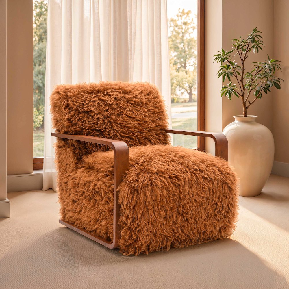 Neyra Birma Modern Faux Fur Short Haired Accent Chair. Picture 4
