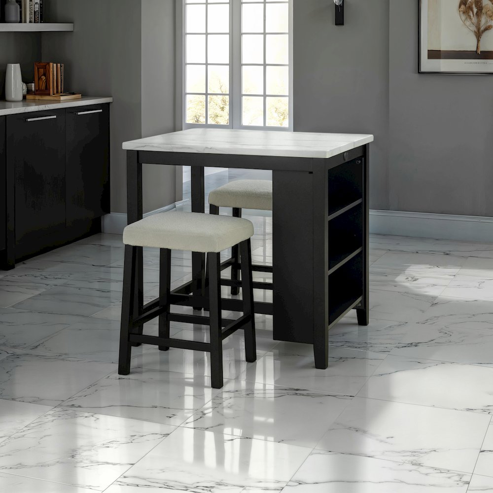 Clouden Wood 3-Piece Counter Dining Table Set in Black. Picture 4