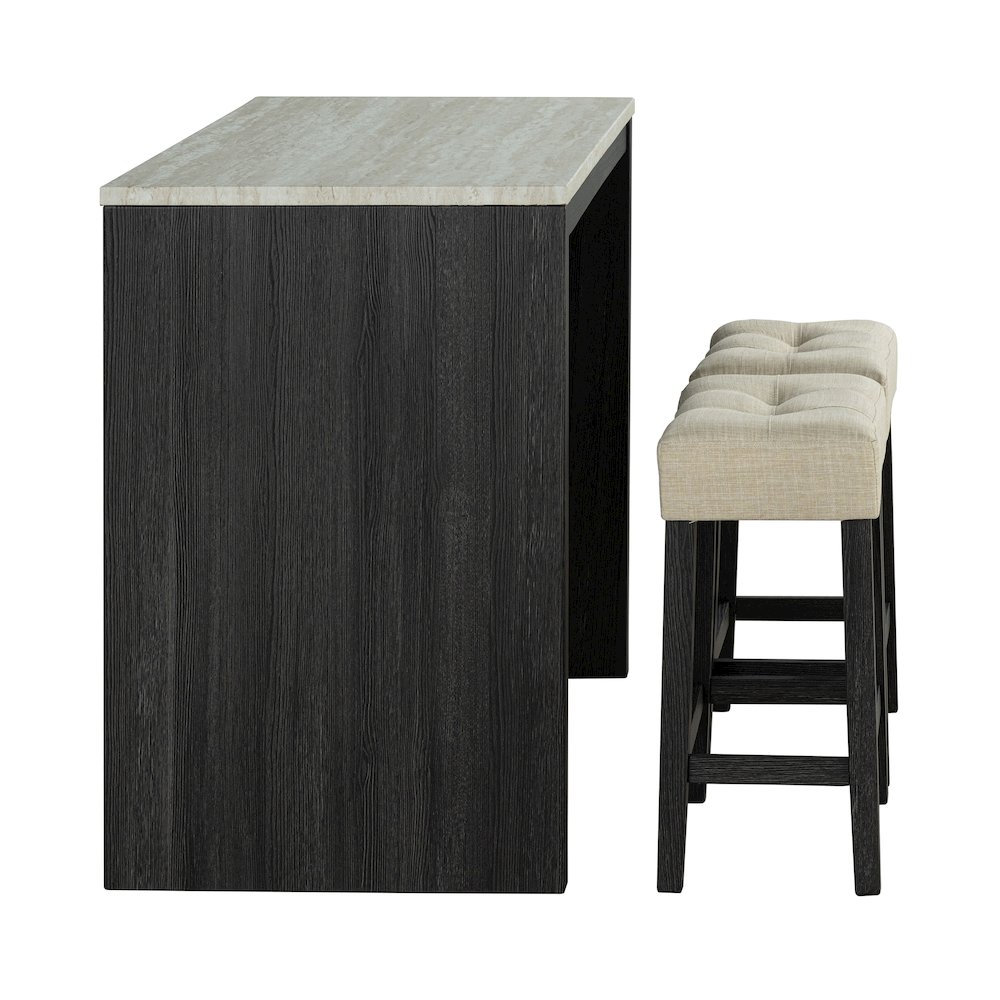 Isgan Wood 3-Piece Counter Dining Table Set in Black. Picture 3