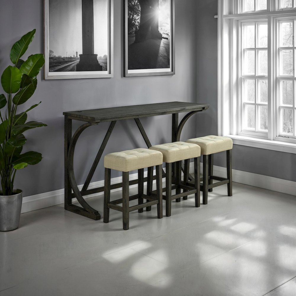 Isgan Wood 3-Piece Counter Dining Table Set in Black. Picture 4