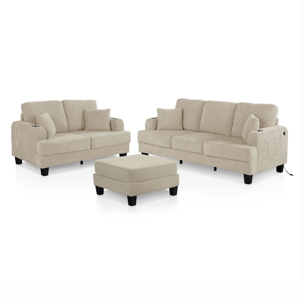 Kasin 3-Piece Chenille Living Room Set with USB Ports. Picture 1
