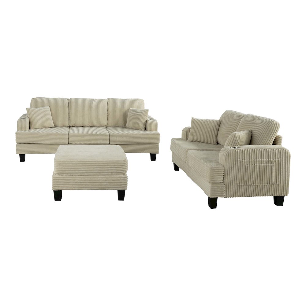 Kasin 3-Piece Chenille Living Room Set with USB Ports. Picture 2