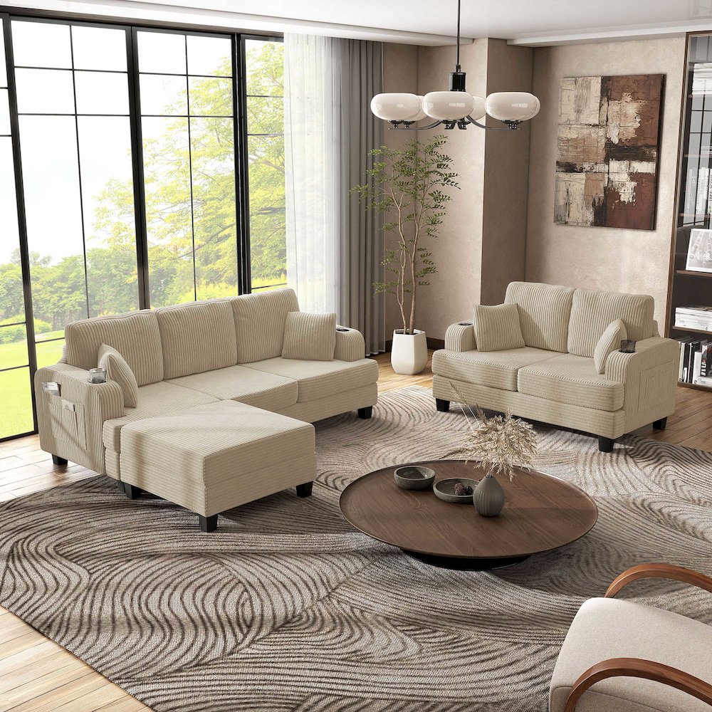 Kasin 3-Piece Chenille Living Room Set with USB Ports. Picture 3