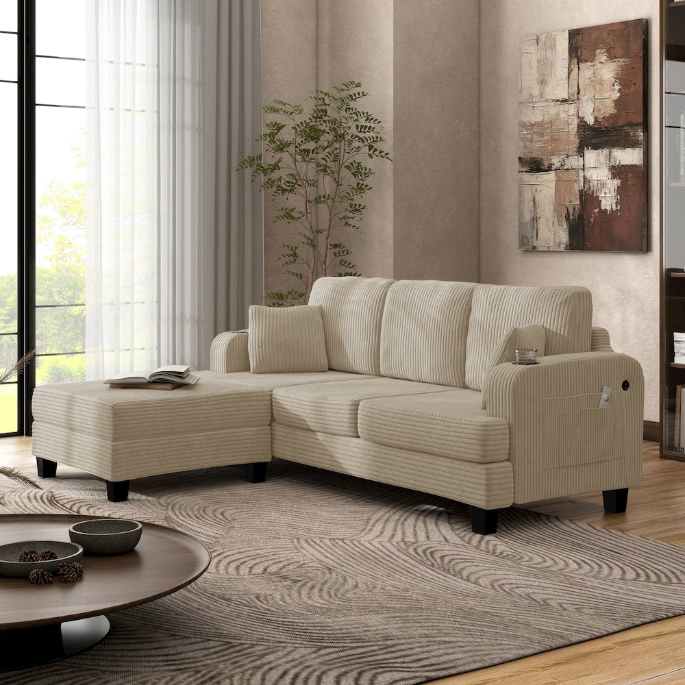 Luka 2-Piece Chenille Sofa and Ottoman Set with Cup Holders. Picture 4