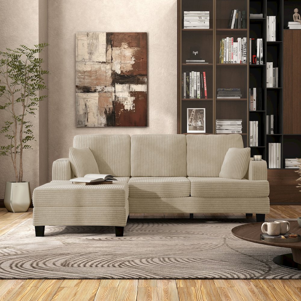 Luka 2-Piece Chenille Sofa and Ottoman Set with Cup Holders. Picture 5