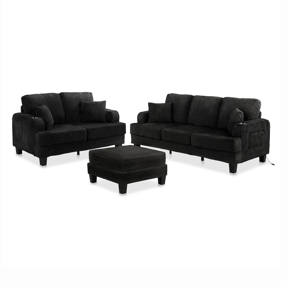 Kasin 3-Piece Chenille Living Room Set with USB Ports. Picture 1