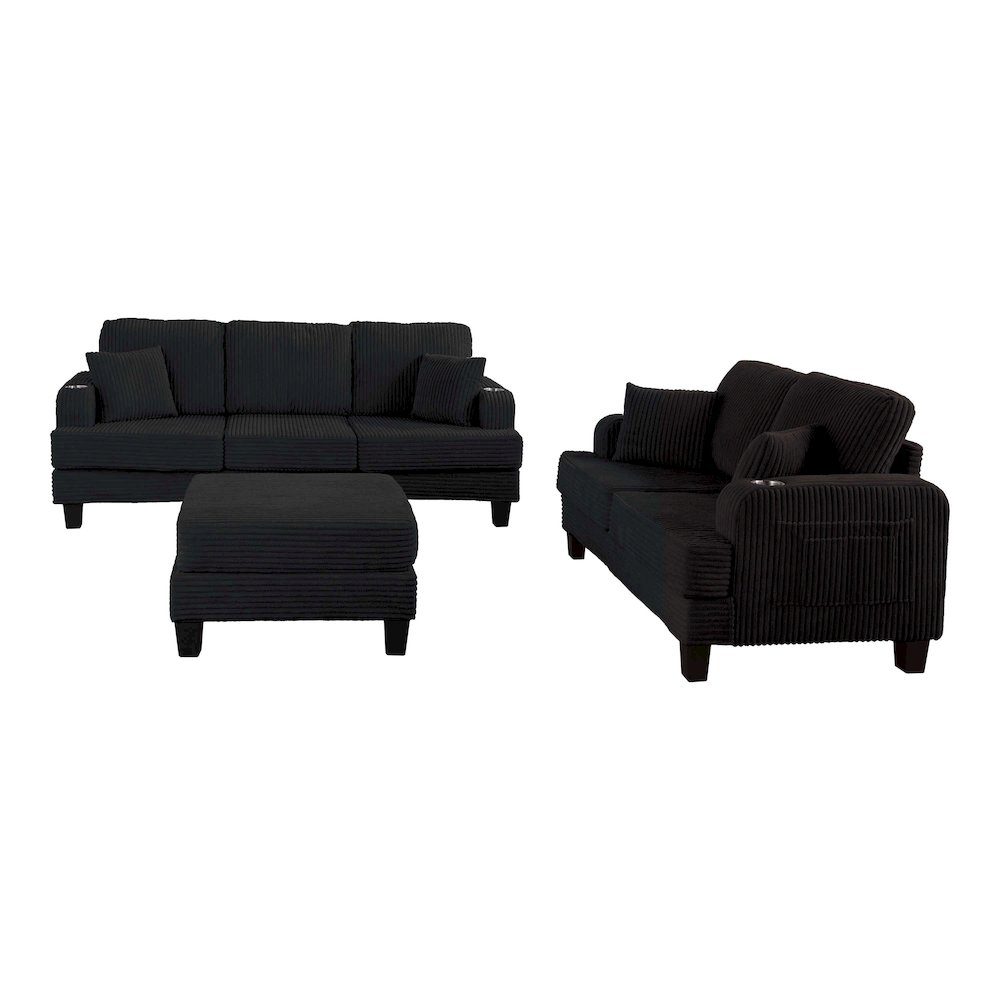Kasin 3-Piece Chenille Living Room Set with USB Ports. Picture 2