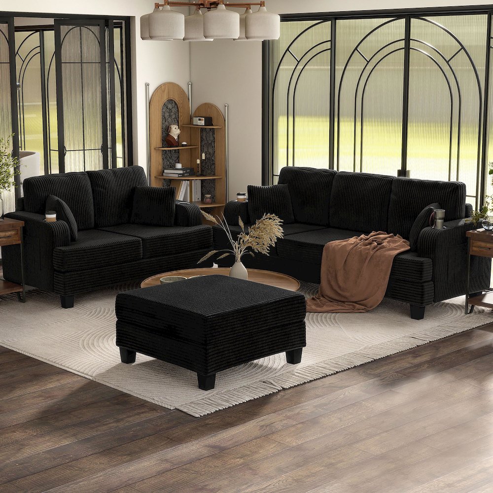 Kasin 3-Piece Chenille Living Room Set with USB Ports. Picture 3