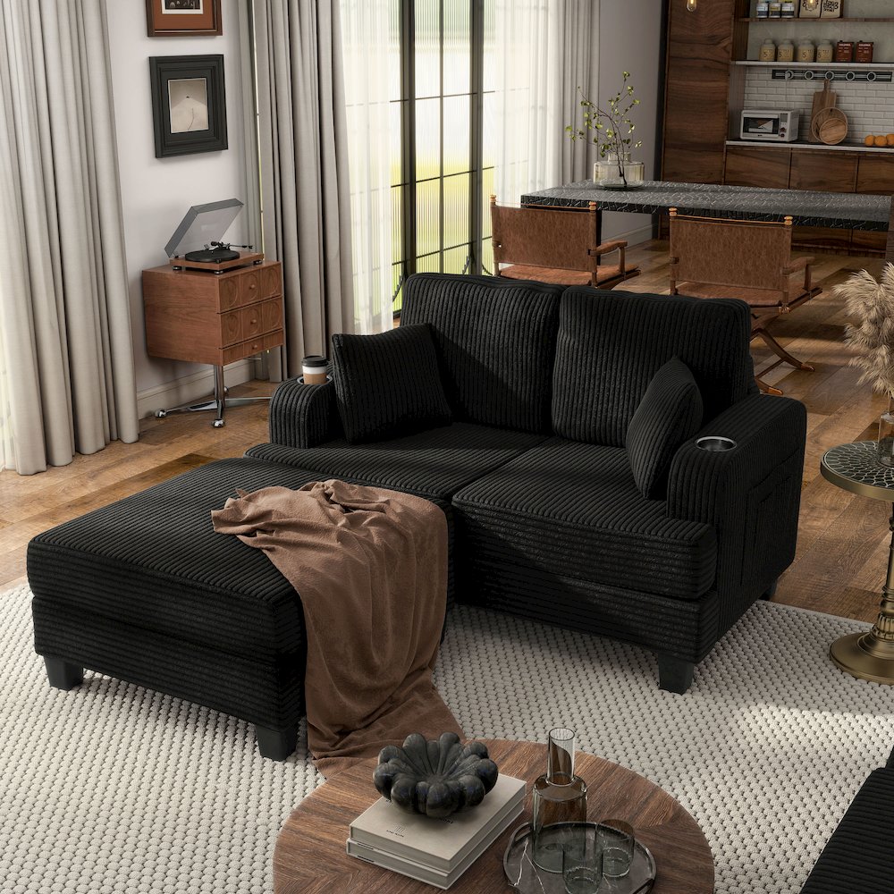 Luka 2-Piece Chenille Loveseat and Ottoman Set. Picture 4