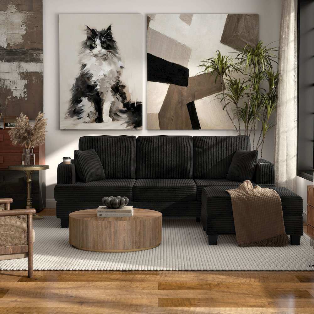 Luka 2-Piece Chenille Sofa and Ottoman Set with Cup Holders. Picture 4