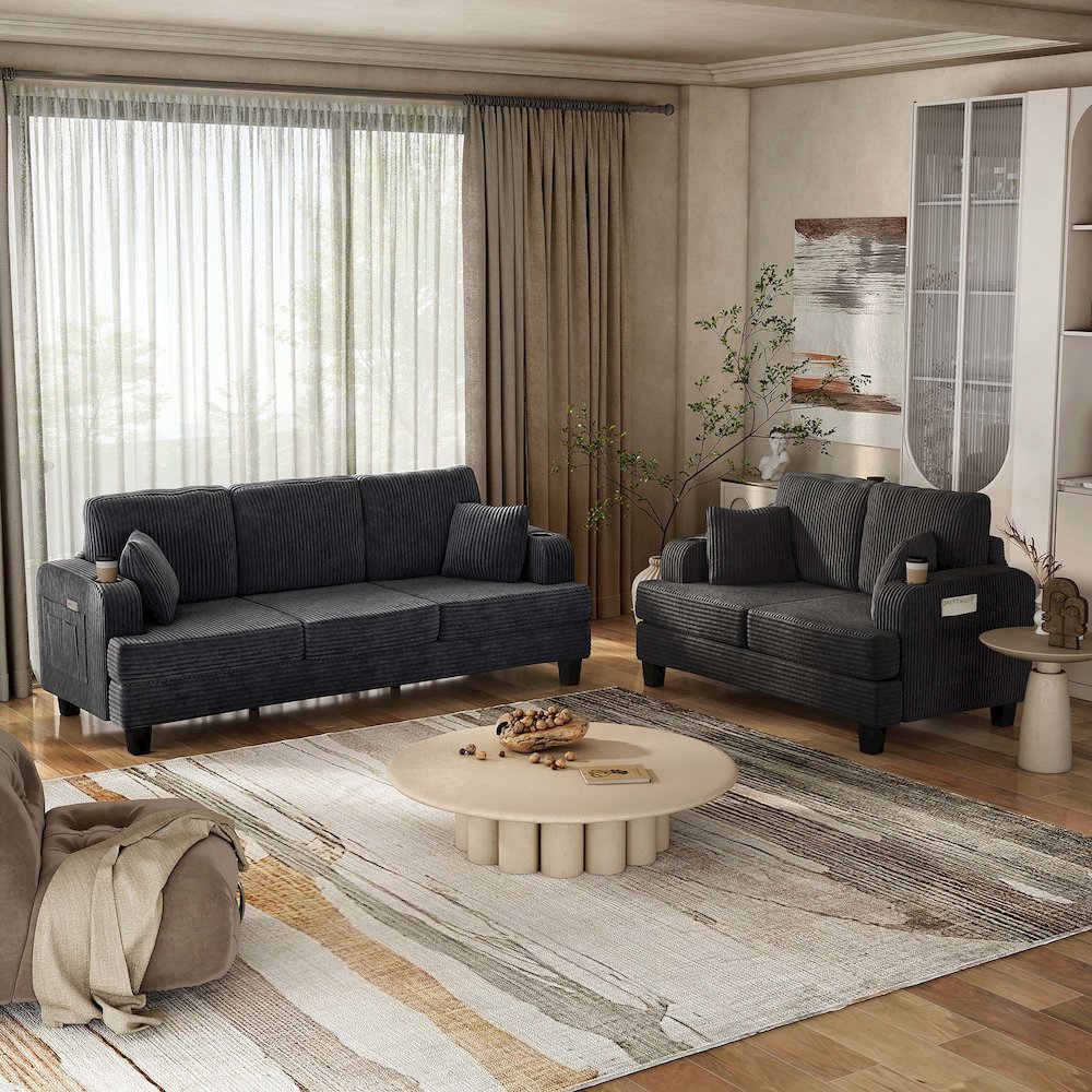 Kasin 2-Piece Chenille Living Room Set with USB Ports. Picture 4