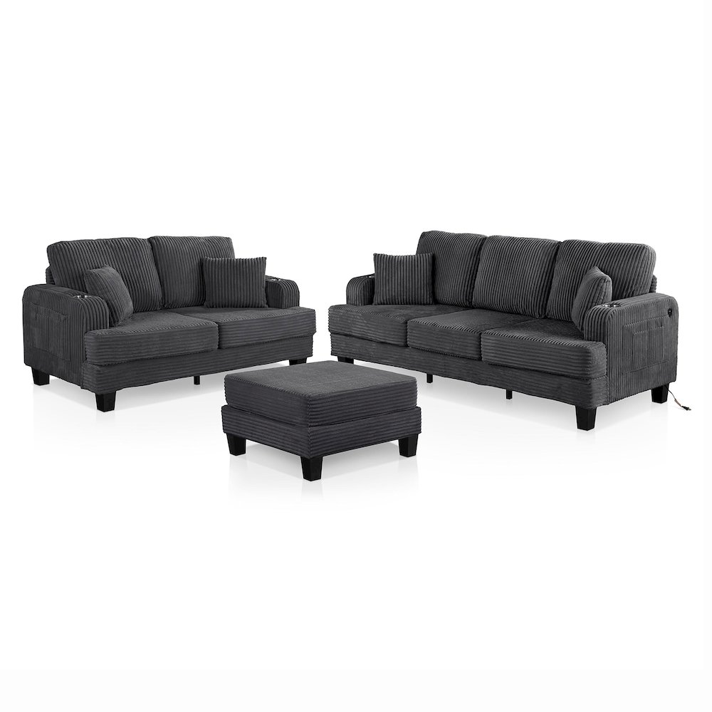 Kasin 3-Piece Chenille Living Room Set with USB Ports. Picture 1