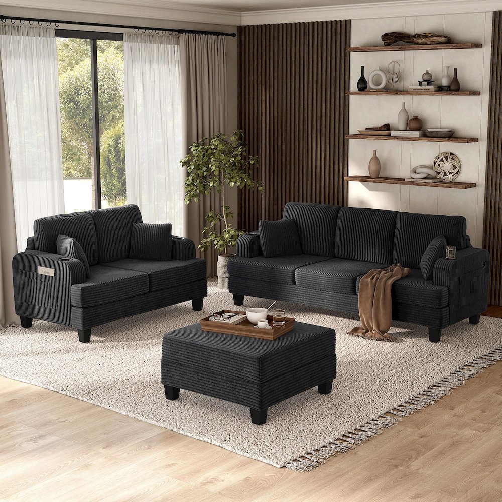 Kasin 3-Piece Chenille Living Room Set with USB Ports. Picture 2