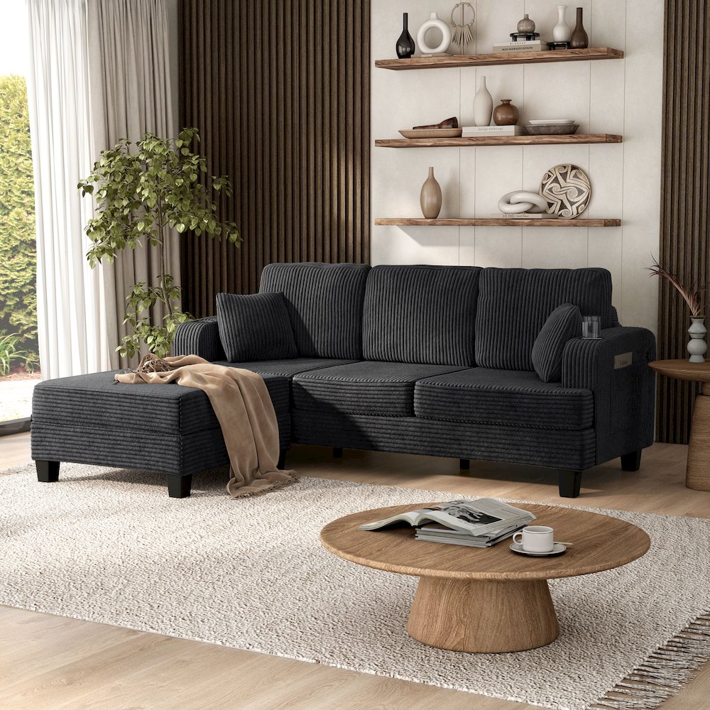 Luka 2-Piece Chenille Sofa and Ottoman Set with Cup Holders. Picture 4