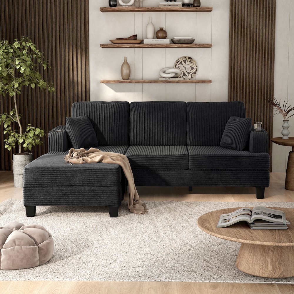 Luka 2-Piece Chenille Sofa and Ottoman Set with Cup Holders. Picture 5