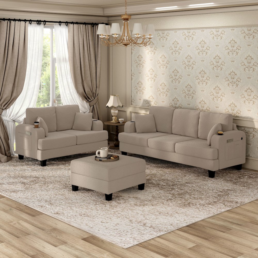 Viafora 3-Piece Boucle Sofa Set. Picture 4