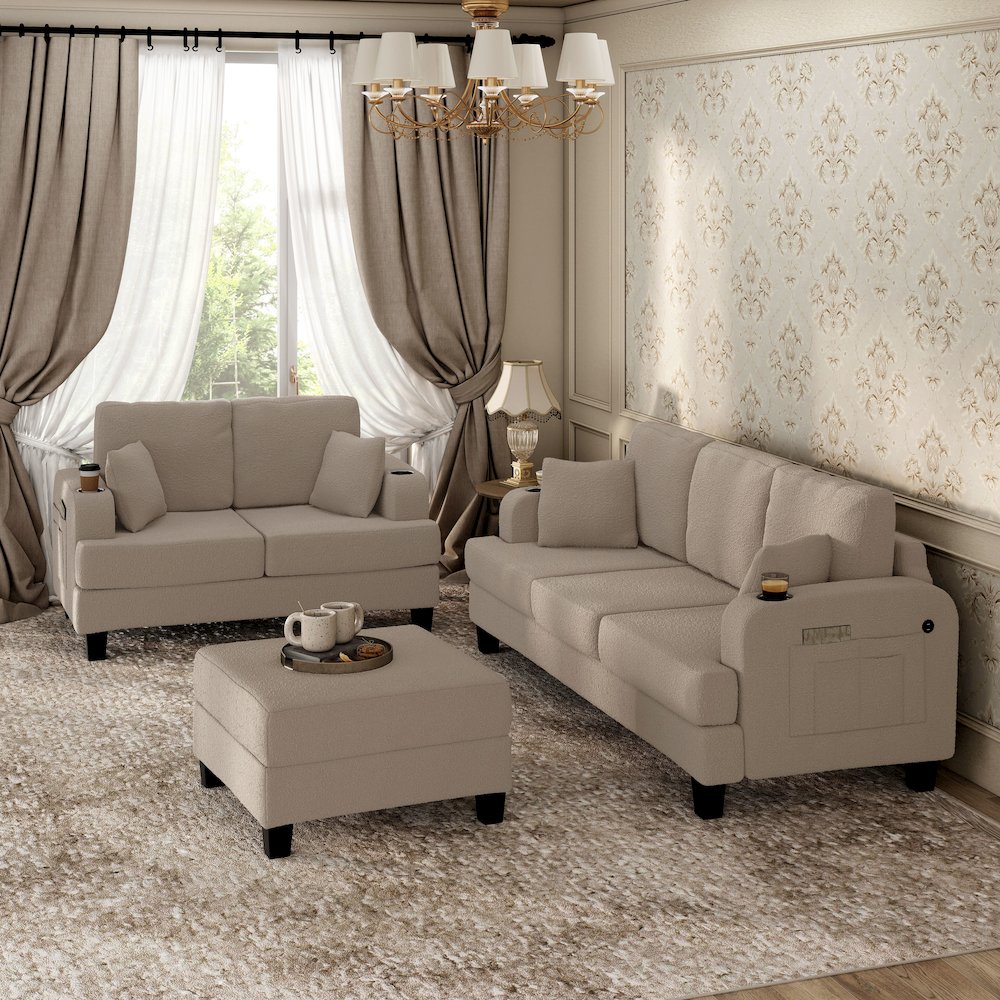 Viafora 3-Piece Boucle Sofa Set. Picture 5