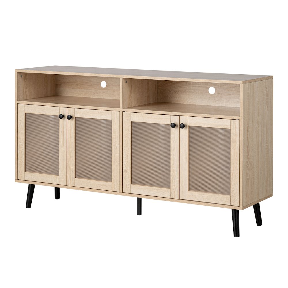 Evans Natural Wood 56-inch TV Stand with 4-Door. Picture 1