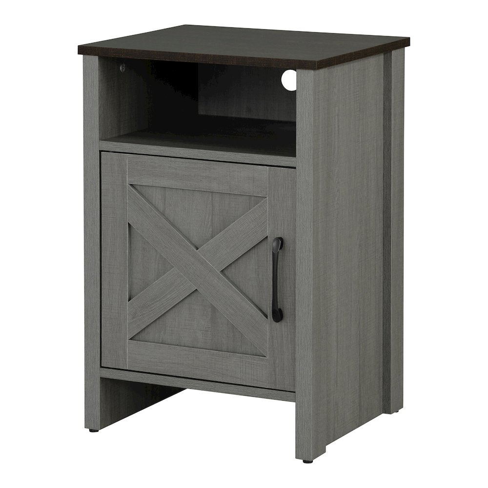 Cavill Gray Wood Side Table with Shelf and Doo. Picture 1