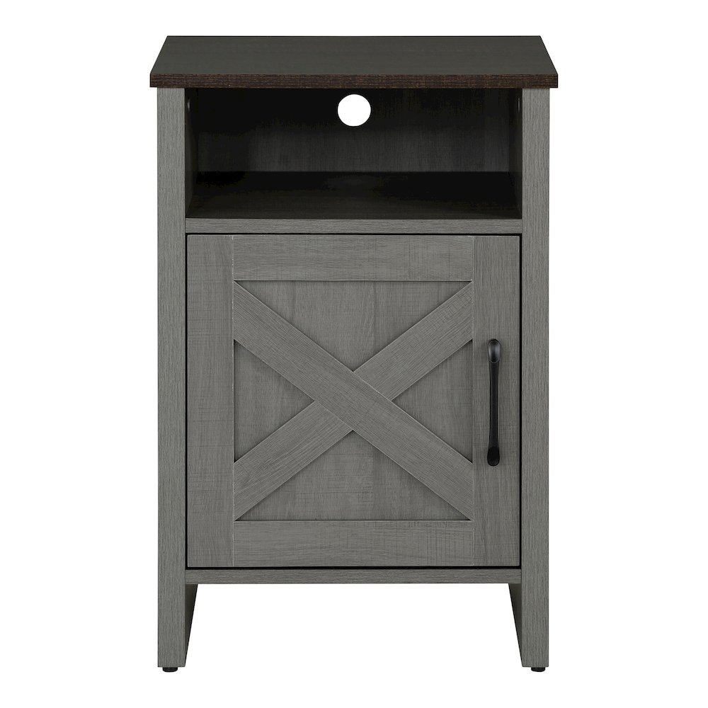 Cavill Gray Wood Side Table with Shelf and Doo. Picture 2
