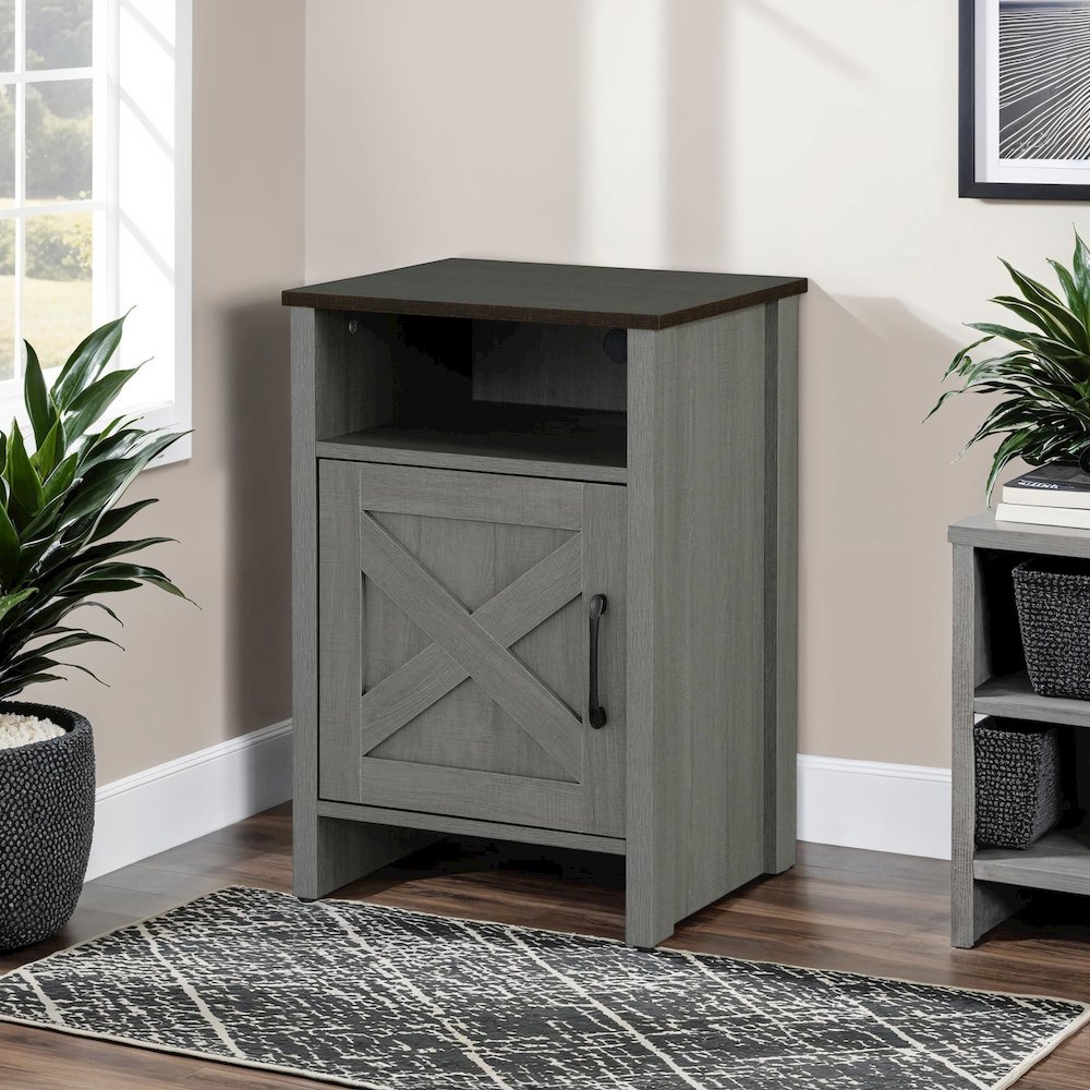 Cavill Gray Wood Side Table with Shelf and Doo. Picture 4