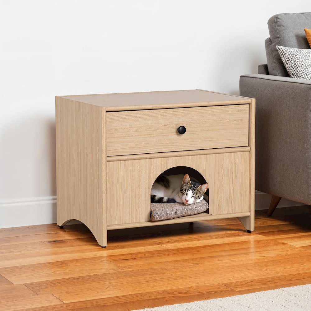 Cole Wood Natural 1-Drawer Pet-Friendly Design Side Table. Picture 4