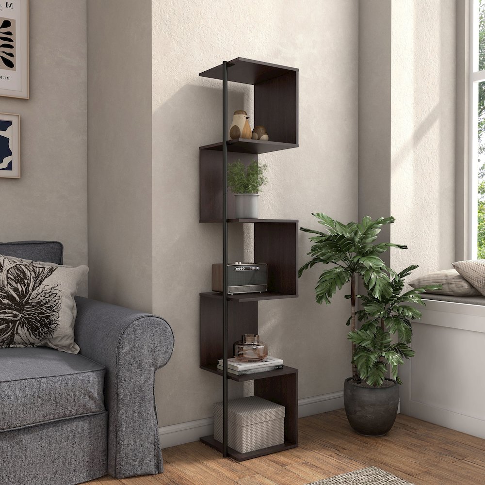 Cirion Modern Wood 5-Shelf Corner Bookcase. Picture 4