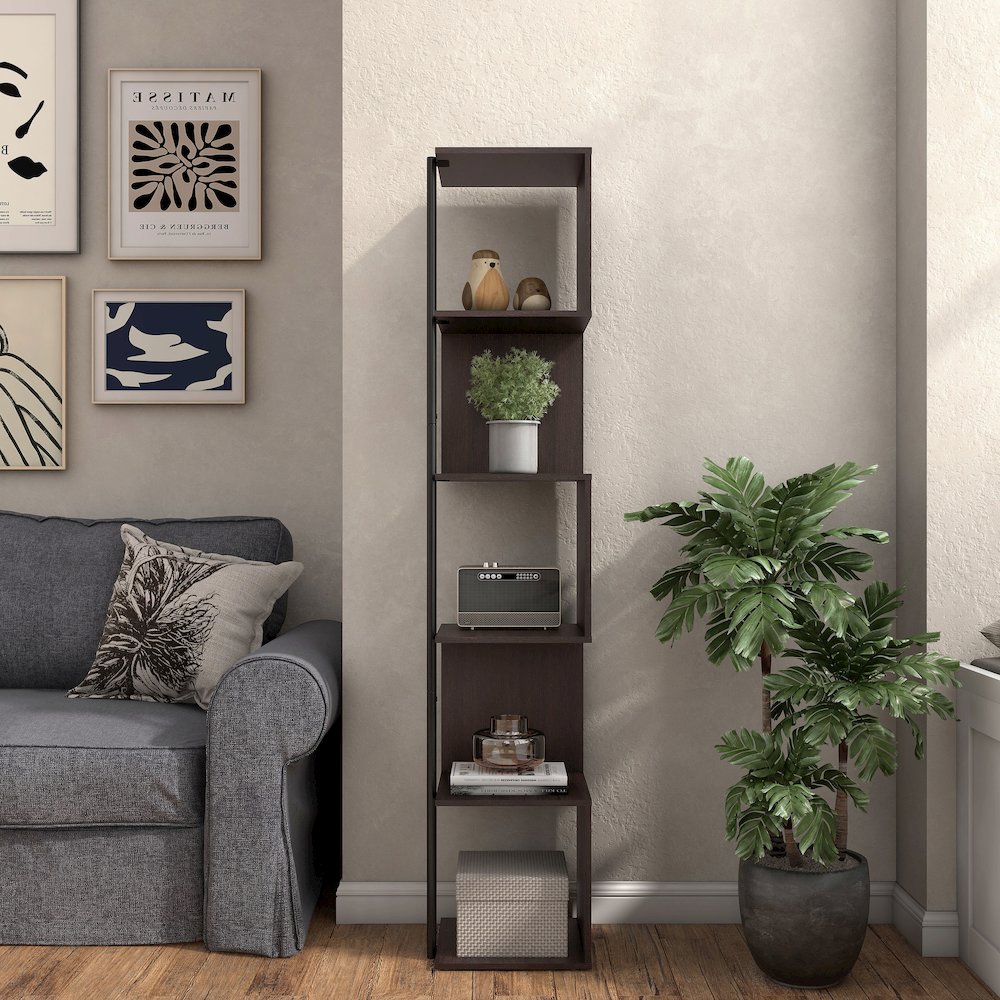 Cirion Modern Wood 5-Shelf Corner Bookcase. Picture 5