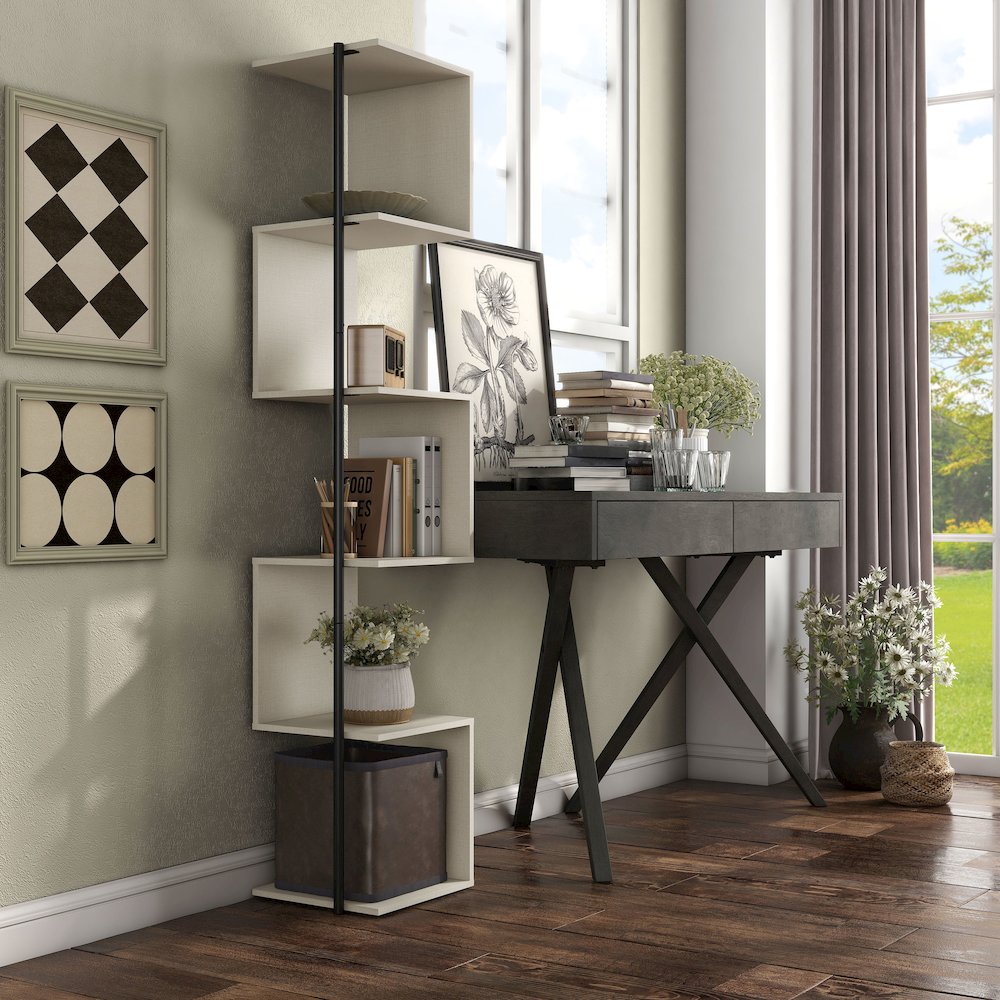 Cirion Modern Wood 5-Shelf Corner Bookcase. Picture 4