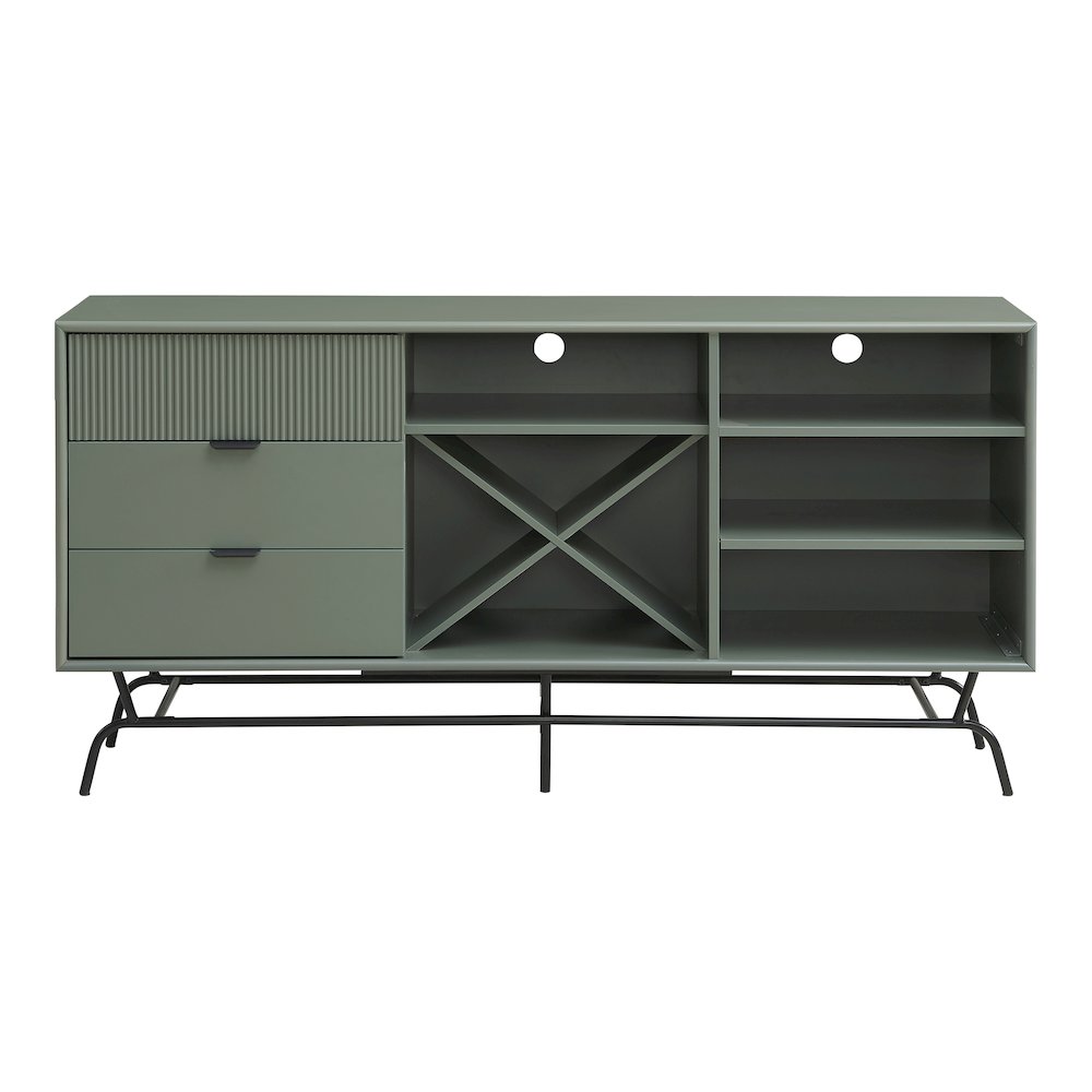 Yaztra Sage Green TV Stand with 3-Drawers and 4-Shelves. Picture 2