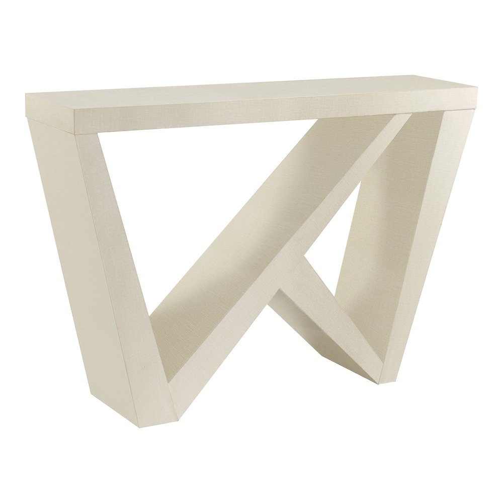 Ollev Wood W-Shaped Legs Console Table in Cream Weave. Picture 1
