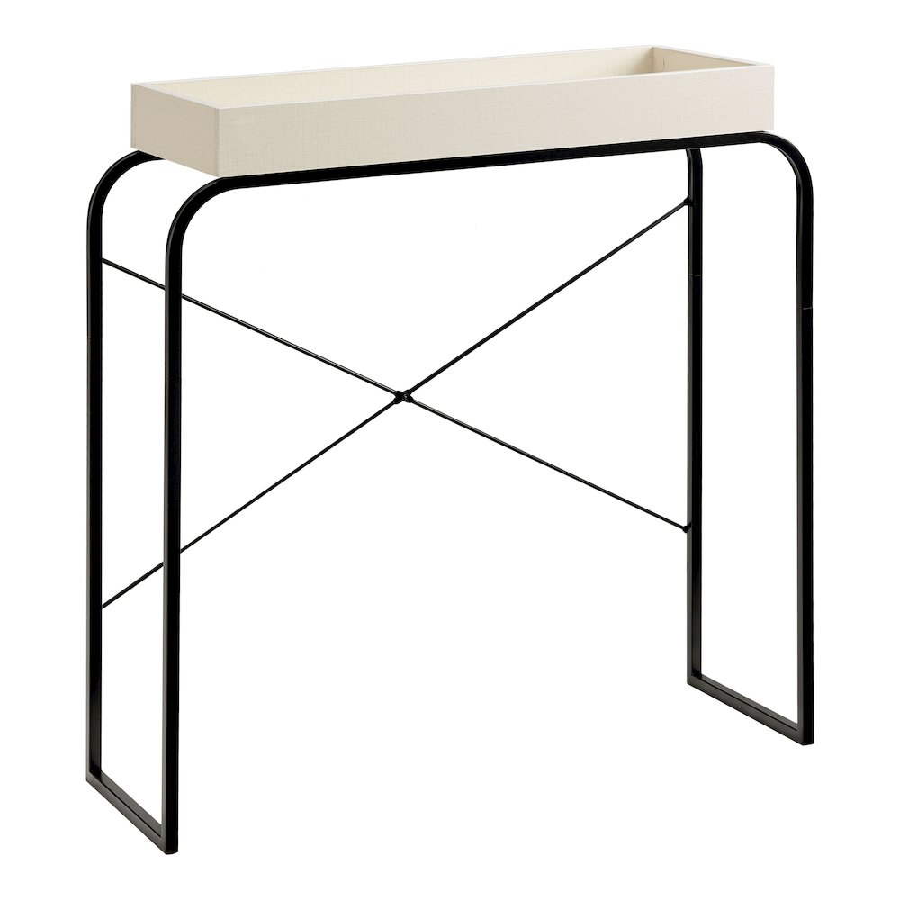 Basil Tray Top Wood Cream Weave Console Table. Picture 1
