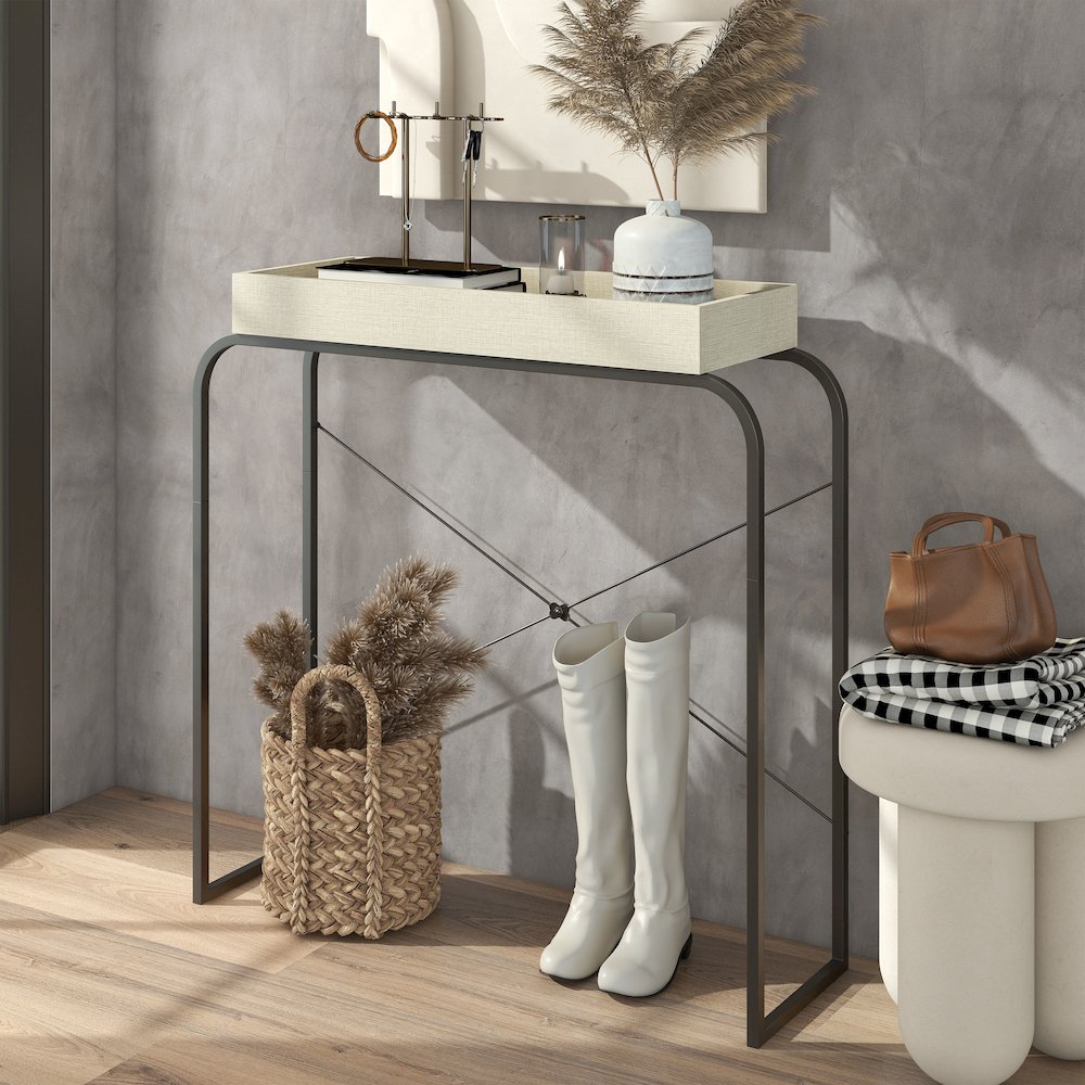 Basil Tray Top Wood Cream Weave Console Table. Picture 4