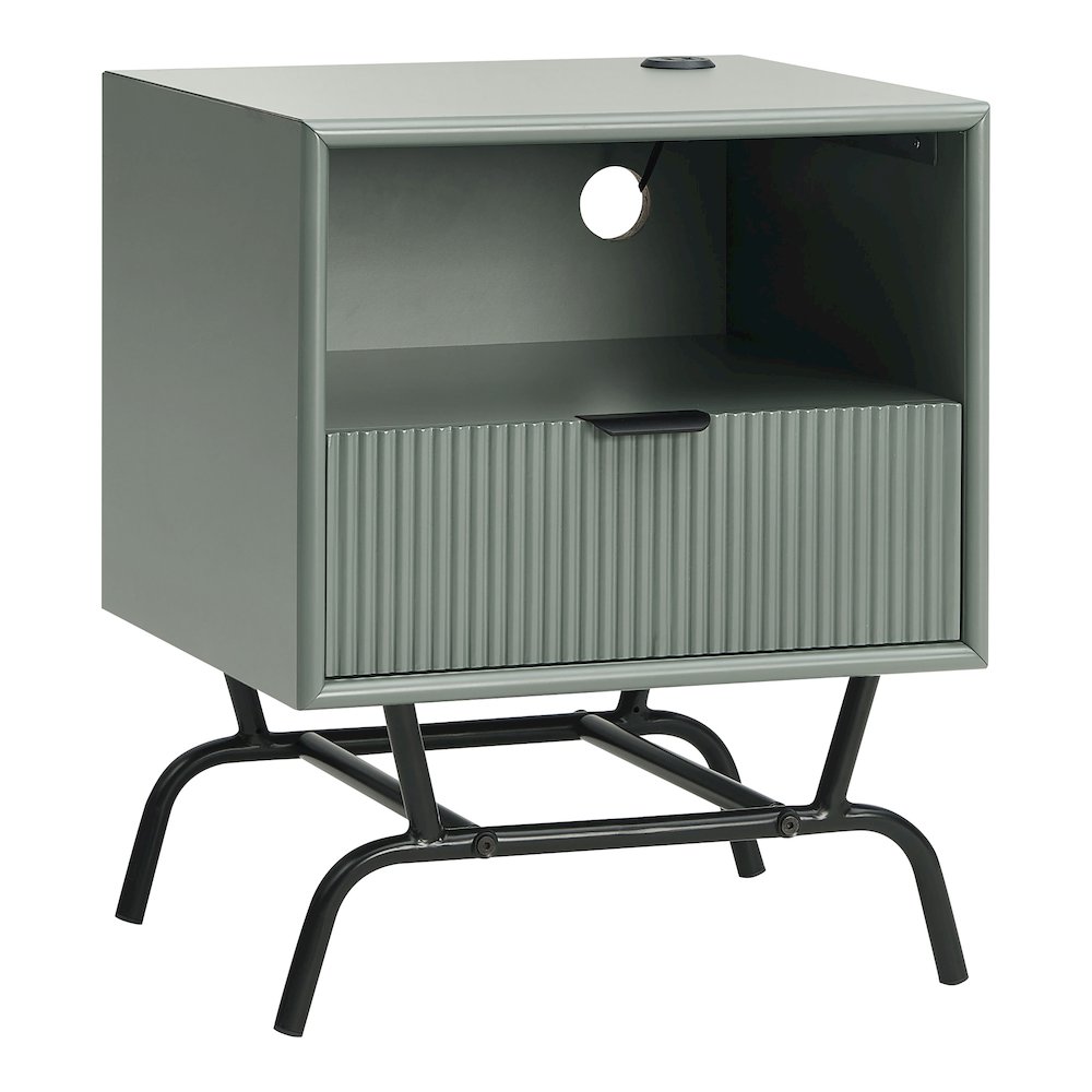 Gleb Wood Storage End Table with USB Port. Picture 1