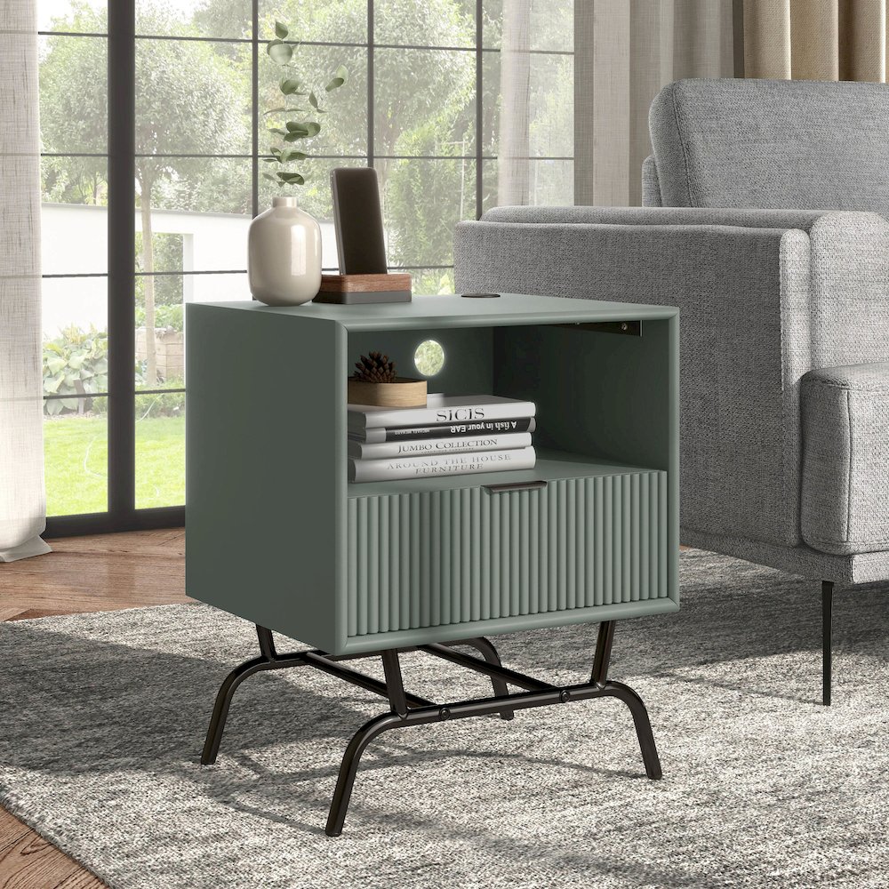 Gleb Wood Storage End Table with USB Port. Picture 4