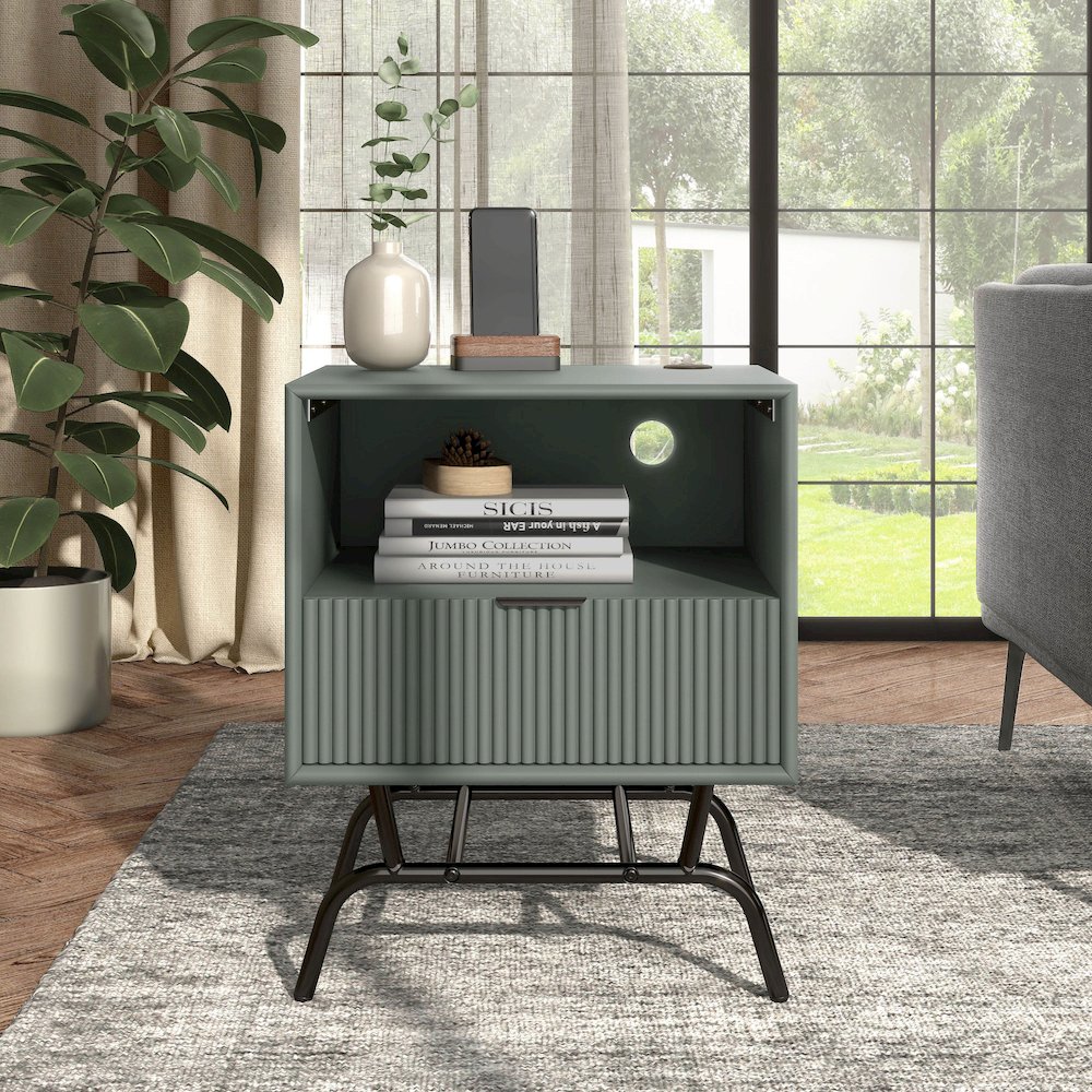 Gleb Wood Storage End Table with USB Port. Picture 5