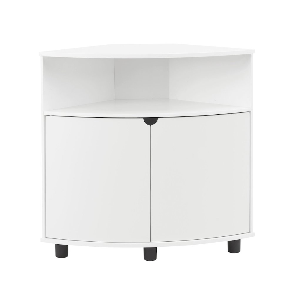 Leto White Corner Storage Cabinet with LED Lights. Picture 1
