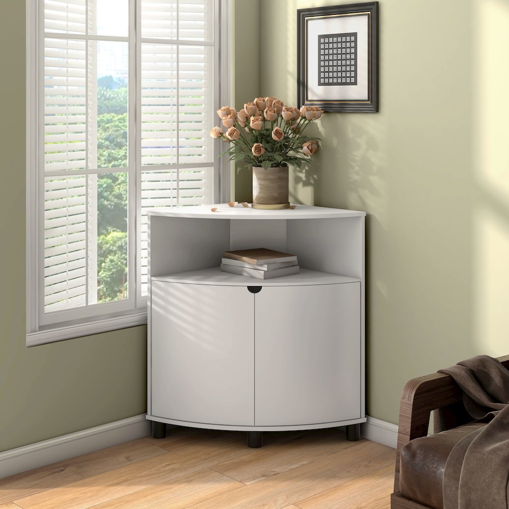 Leto White Corner Storage Cabinet with LED Lights. Picture 4