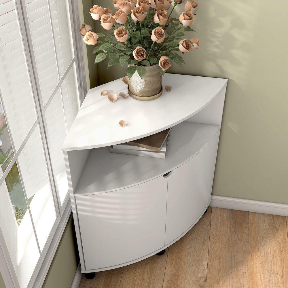 Leto White Corner Storage Cabinet with LED Lights. Picture 5