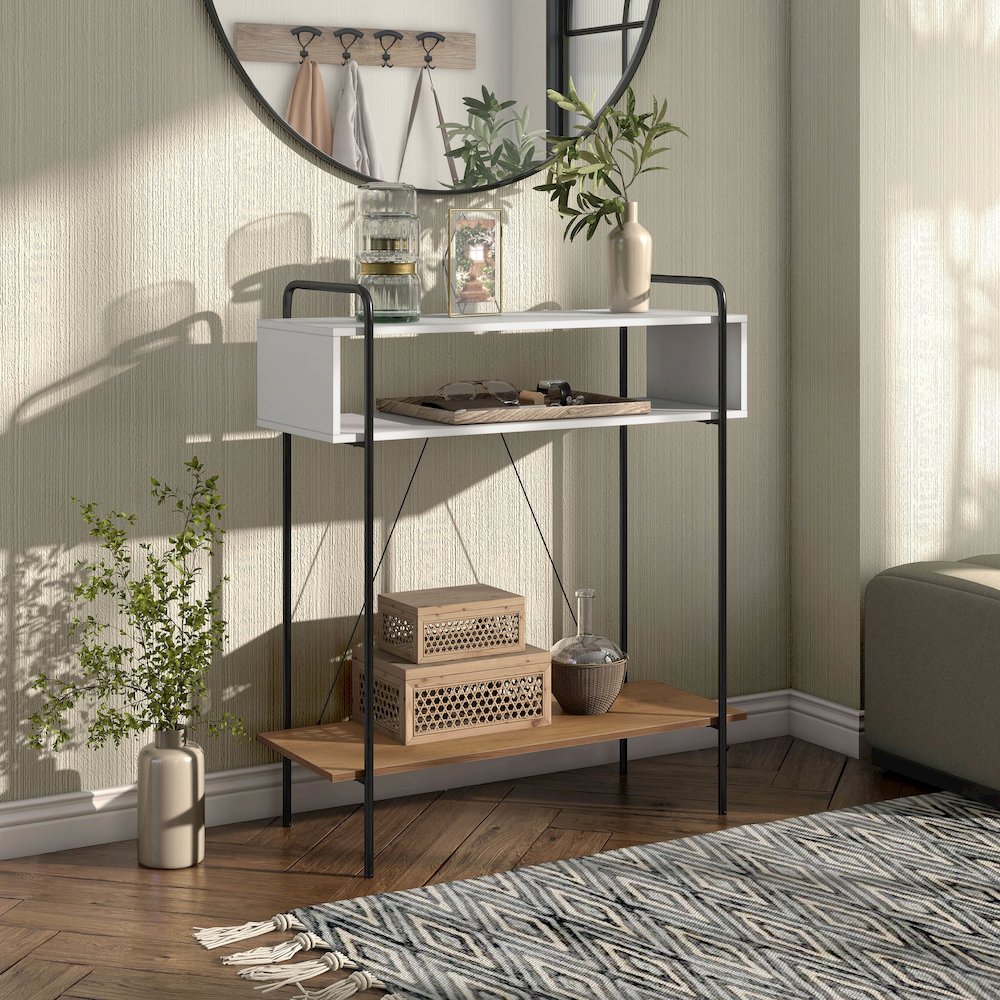 Shaye White 2-Shelf Wood Console Table. Picture 4